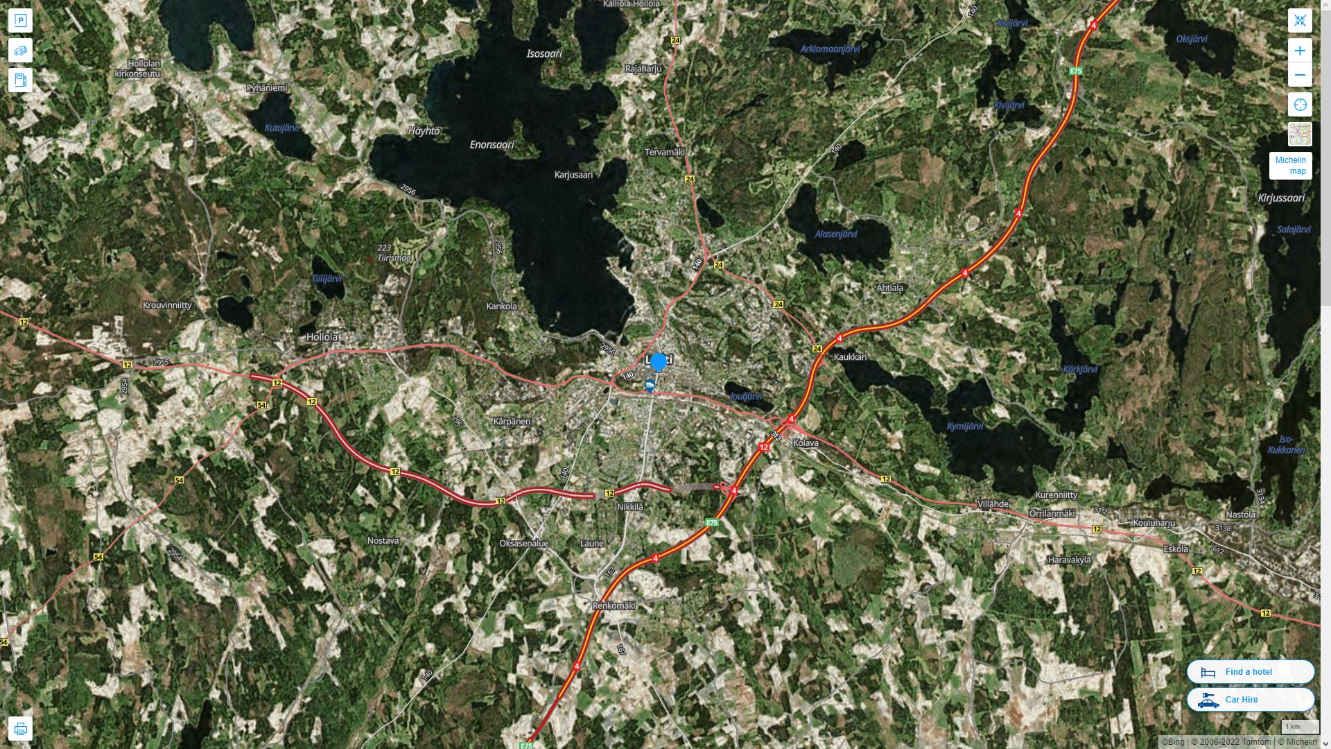 Lahti Finlande Autoroute et carte routiere avec vue satellite